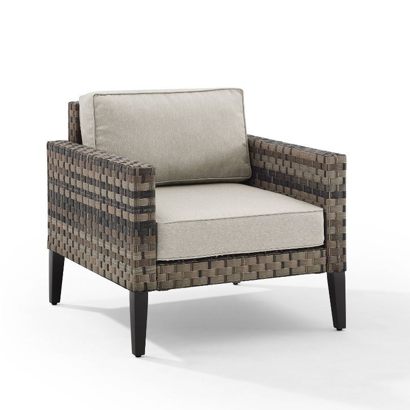 Taupe and Brown Outdoor Wicker Armchair with Cushions