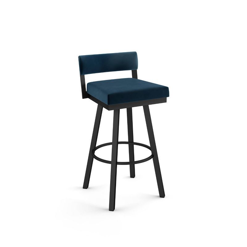 Travis 26" Dark Blue Velvet Swivel Counter Stool with Black Metal Frame