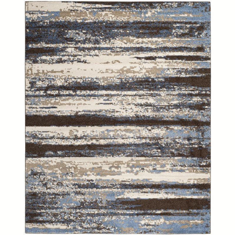 Blue and Cream Abstract 10' x 14' Shag Area Rug