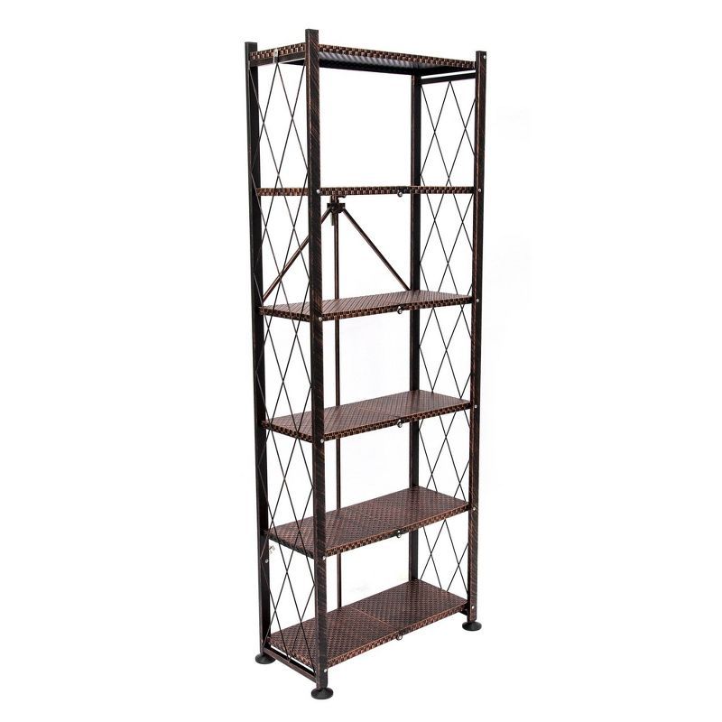 Origami 6-Tier Bronze Steel Bookcase Organizer Rack