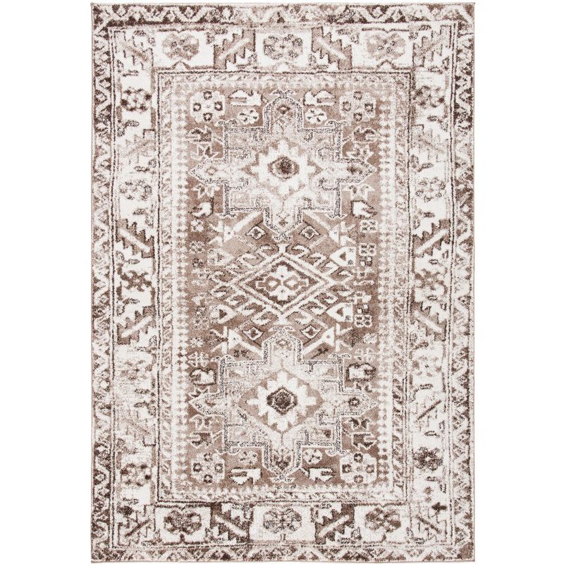 Brown and Ivory Floral Synthetic Non-slip Area Rug 8x10