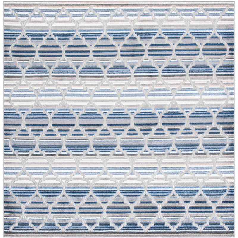 Cabana Geometric Easy-Care Blue/Grey Square Area Rug 3'x3'