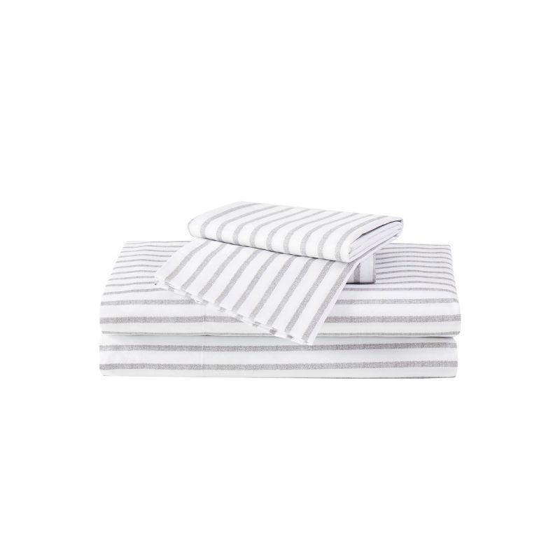 Twin White and Grey Pinstripe Microfiber Sheet Set