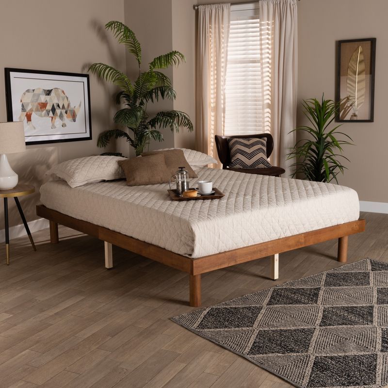 Winston Walnut Wood Full Size Platform Bed Frame with Tufted Upholstery