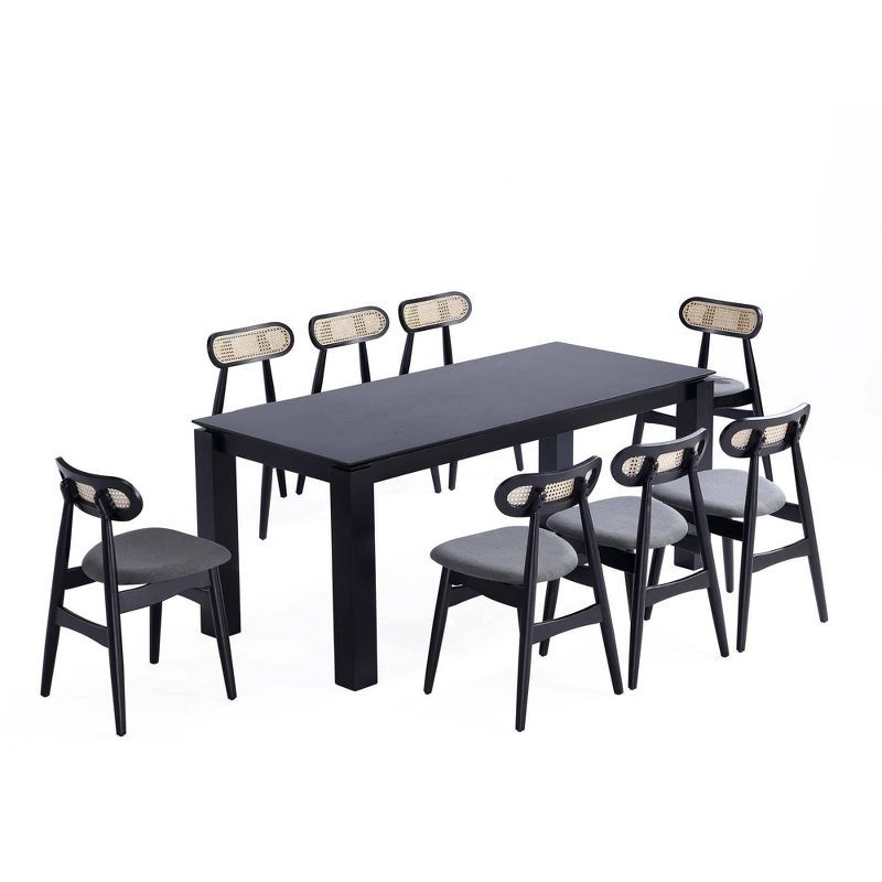 Black and Gray Ash Wood Dining Set with Upholstered Chairs