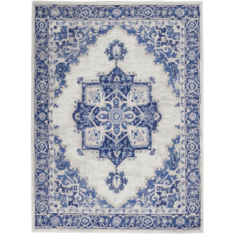 Ivory Blue Floral 4' x 6' Reversible Synthetic Area Rug