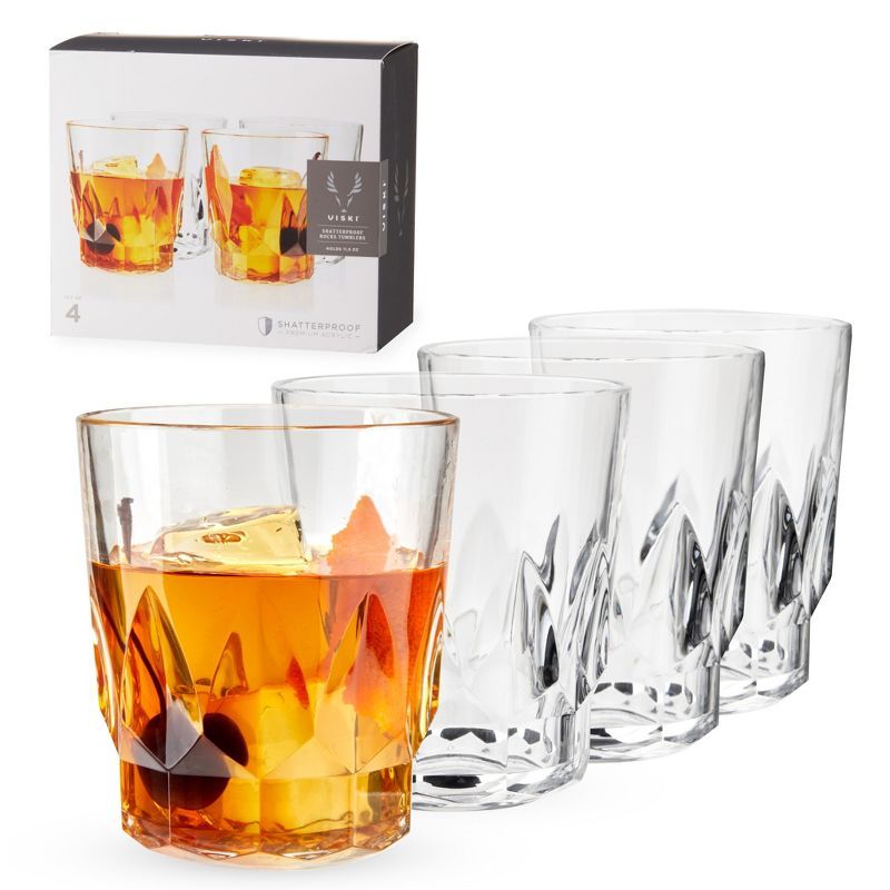 Viski Shatterproof Clear Acrylic Double Old Fashioned Glasses Set of 4