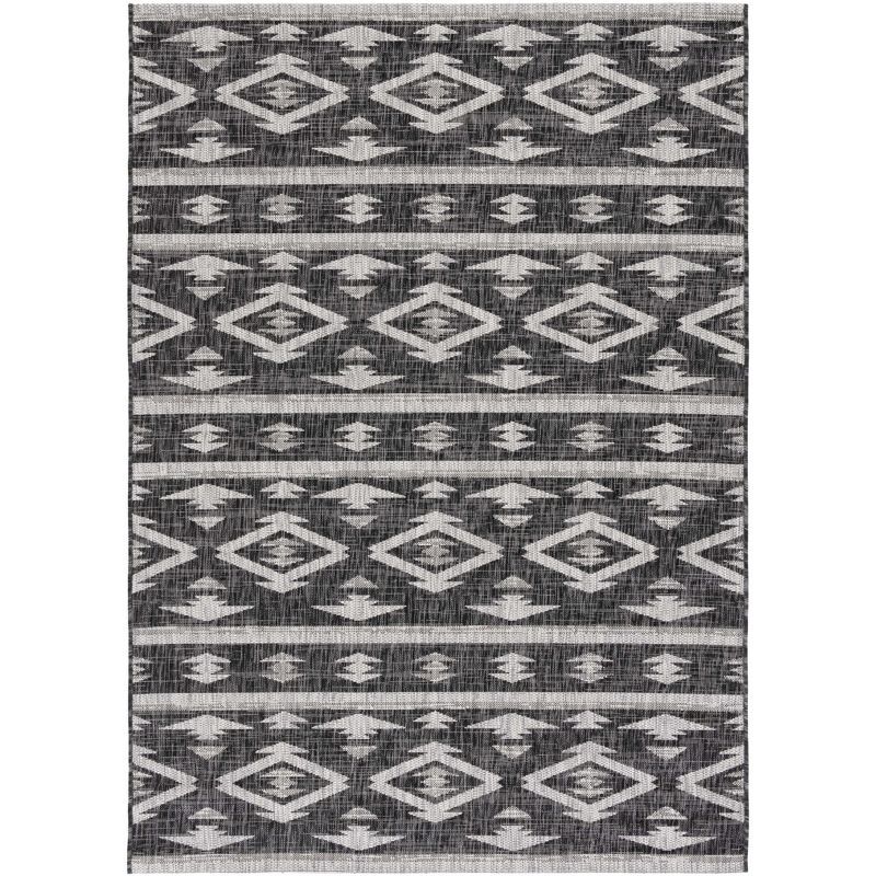 Courtyard Round Non-Slip Gray Synthetic Area Rug, 6'7" x 9'6"