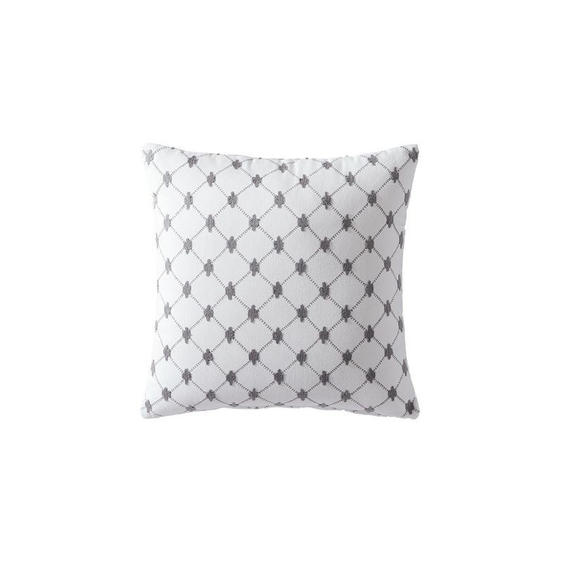 Gray and White Embroidered Cotton Square Throw Pillow