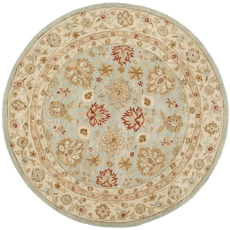 Hand-Tufted Round Grey Blue and Beige Wool Area Rug