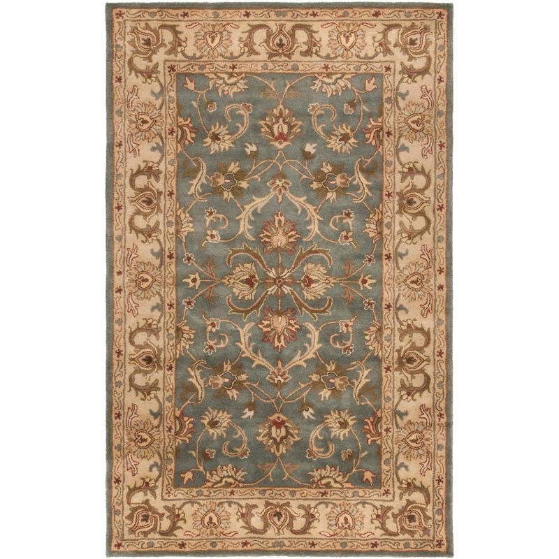 Hand-Tufted Blue and Beige Wool Rectangular Area Rug 5' x 8'