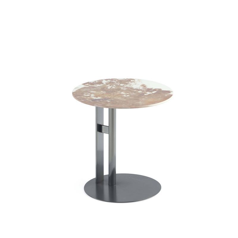 Modern Round Stone and Metal Accent Table