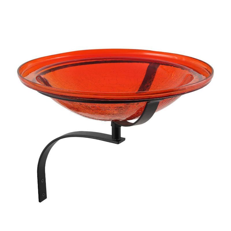 Tomato Red Crackle Glass Wall-Mounted Birdbath with Iron Bracket