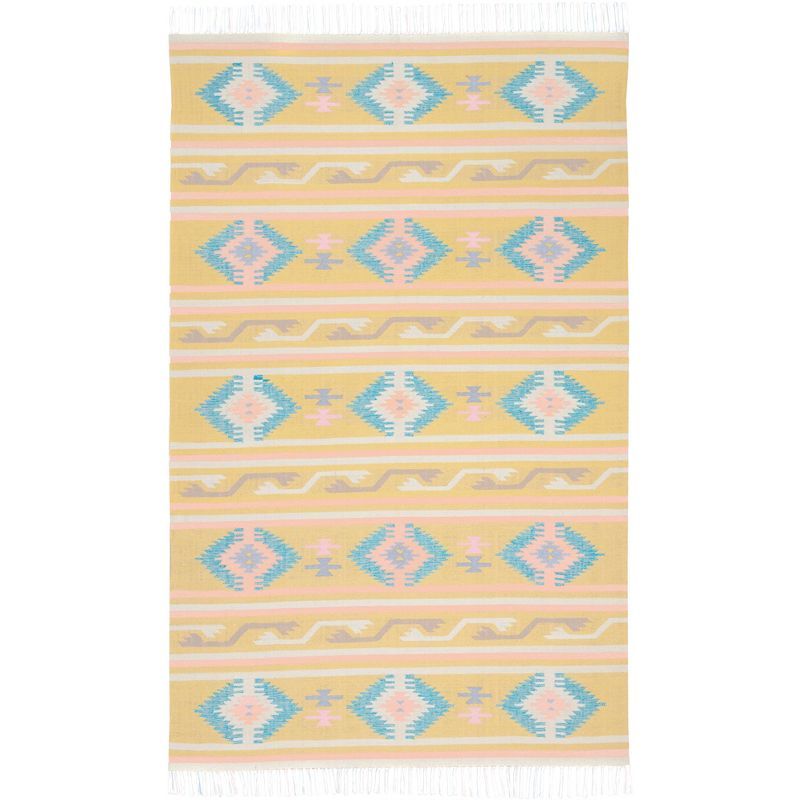 Sunny Tribal Medley 6' x 9' Yellow Cotton & Synthetic Area Rug