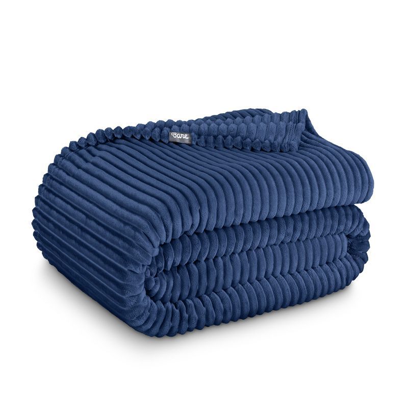 Dark Blue Ribbed Microplush Fleece Throw Blanket