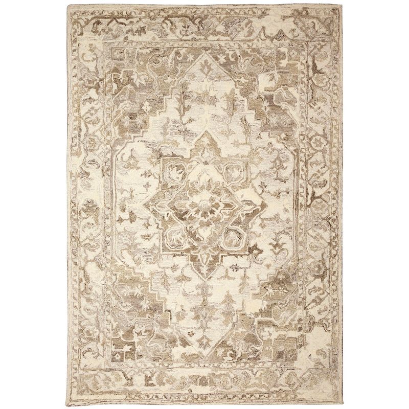 Ivory Hand-Tufted Wool Medallion Rectangular Area Rug