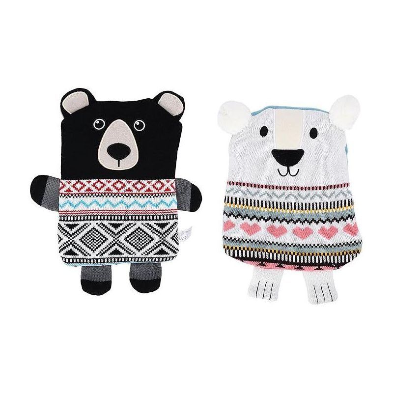 Microwavable Black and White Knit Teddy Bear Set