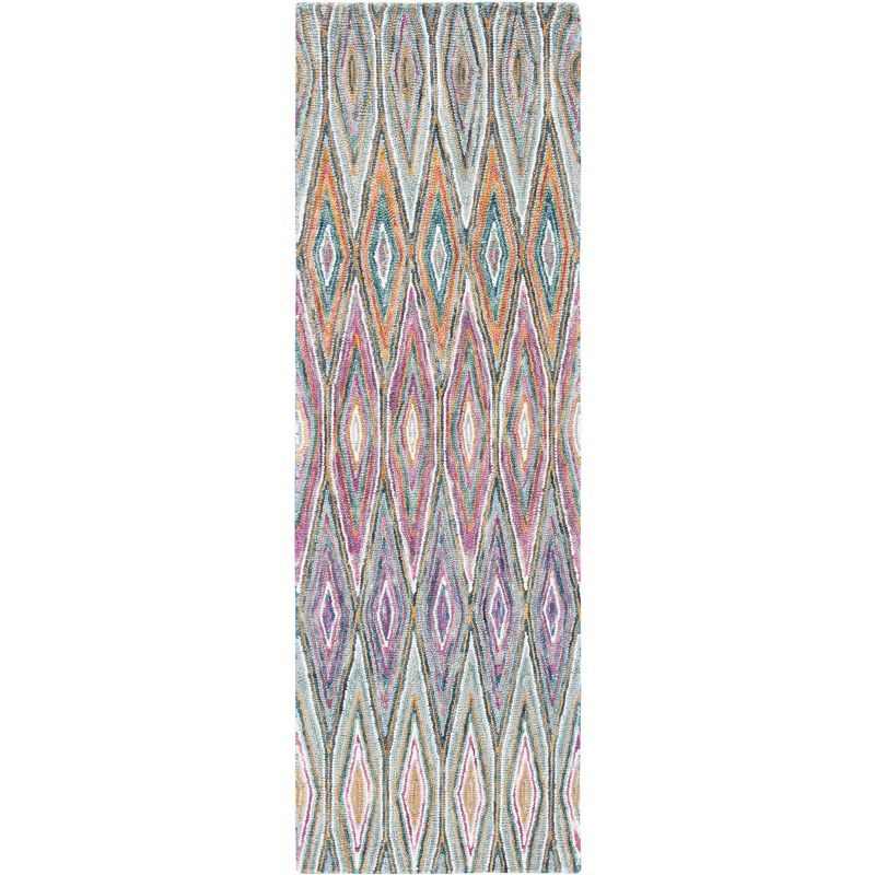 Aspen Blue and Pink Geometric Wool Runner Rug