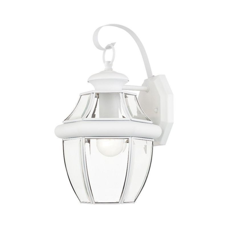 Monterey Traditional White Brass Wall Lantern with Clear Beveled Glass