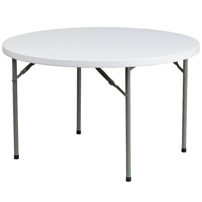 Granite White 4-Foot Round Plastic Folding Table with Gray Legs