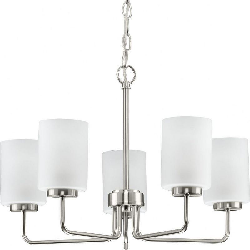 Merry 5-Light Brushed Nickel Chandelier with Etched Glass Shades