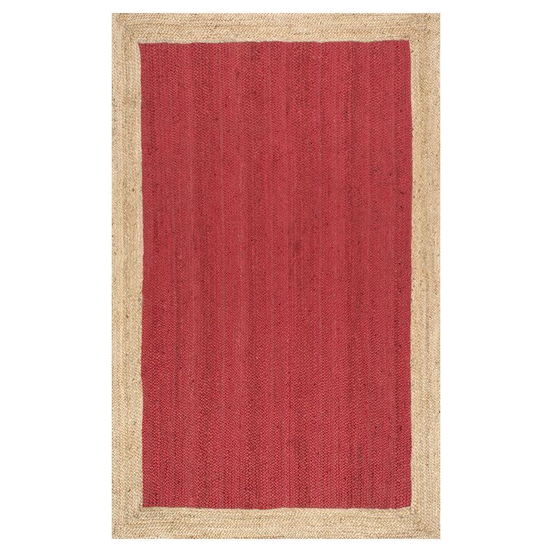 Handmade Red Braided Oval Jute Rug, 37" x 6"