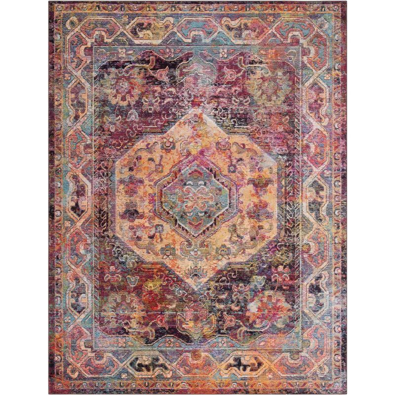 Teal and Rose Medallion Synthetic 8' x 10' Area Rug