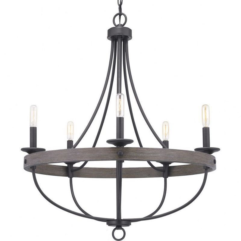 Gulliver 26" Black and Oak Five-Light Chandelier