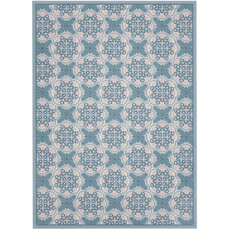 Bohemian Bliss Blue Floral Synthetic 93"x130" Indoor/Outdoor Rug