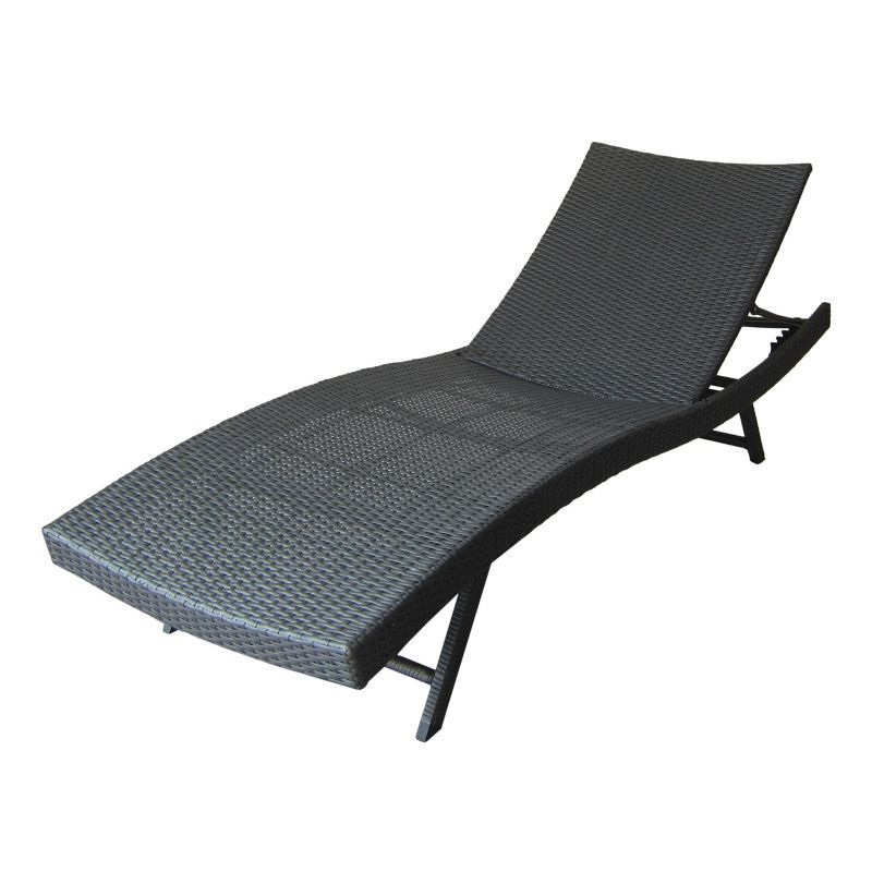 Gray Wicker Outdoor Adjustable Chaise Lounge with Iron Frame