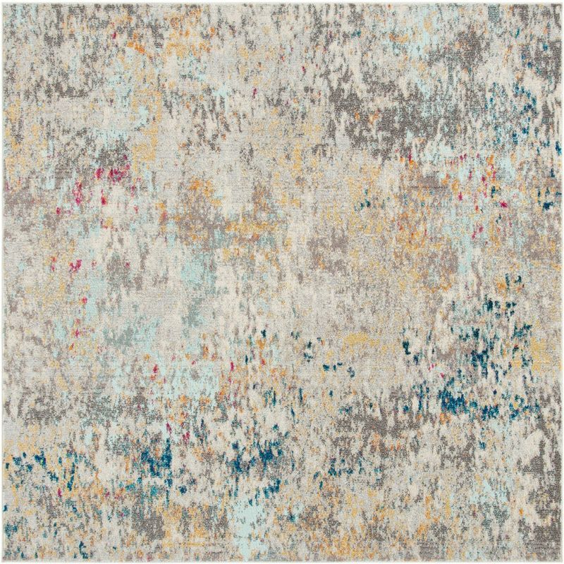 Elegant Metro-Mod Gray and Gold 9' Square Synthetic Area Rug