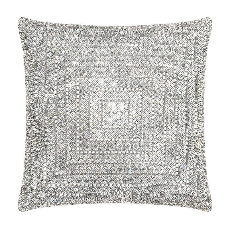 Madison Avenue Silver Rhinestone Velvet Square Pillow 20x20