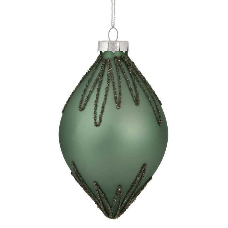 Matte Green Glass Starburst Finial Christmas Ornament