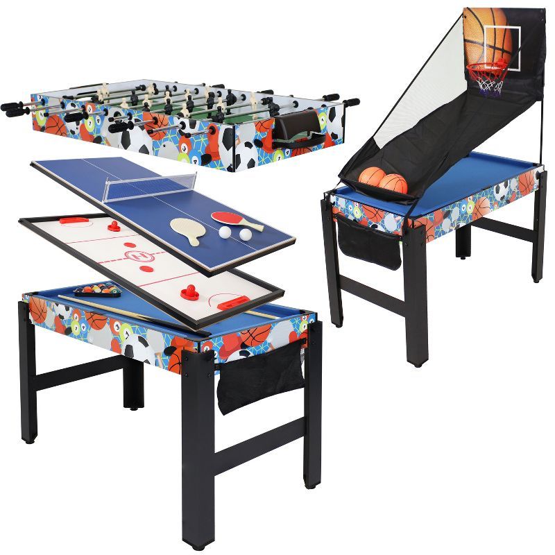 Multicolor 45-Inch 5-in-1 Multi-Game Table with Billiards, Foosball, Ping Pong, Hockey, and Basketball