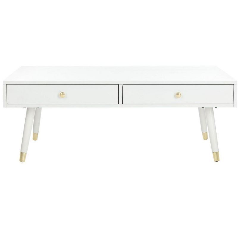 Transitional Gold & White Rectangular Coffee Table with Storage