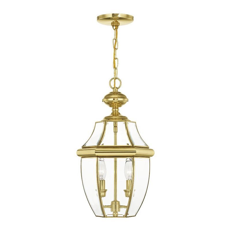 Monterey Polished Brass 2-Light Outdoor Pendant with Clear Beveled Glass