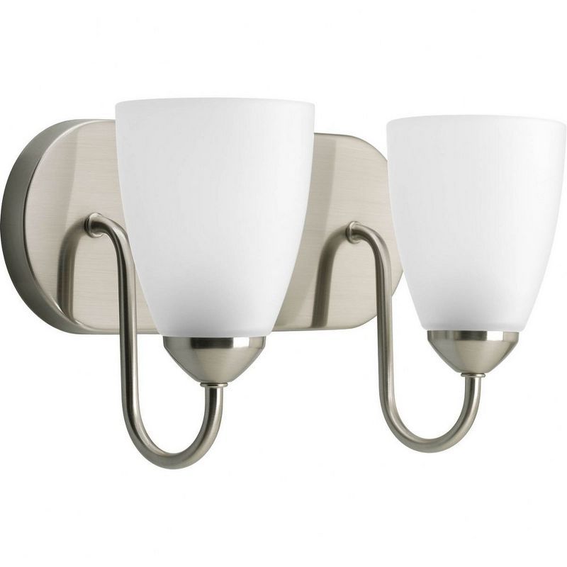 Brushed Nickel 2-Light Vanity Fixture with Etched Glass Shades