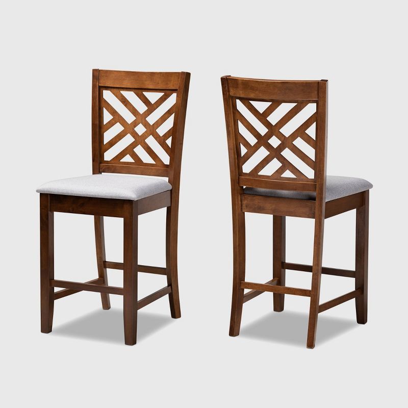 Caron Grey Fabric and Walnut Wood Counter Height Pub Chair Set