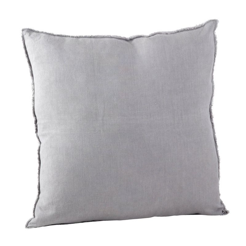 Gray Linen Square Throw Pillow with Fringed Edges