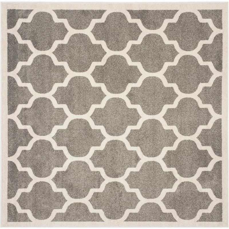 Reversible Dark Grey & Beige Geometric Square Rug - 7' x 7'