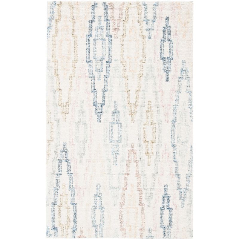 Ivory and Blue Hand-Tufted Wool Geometric Area Rug