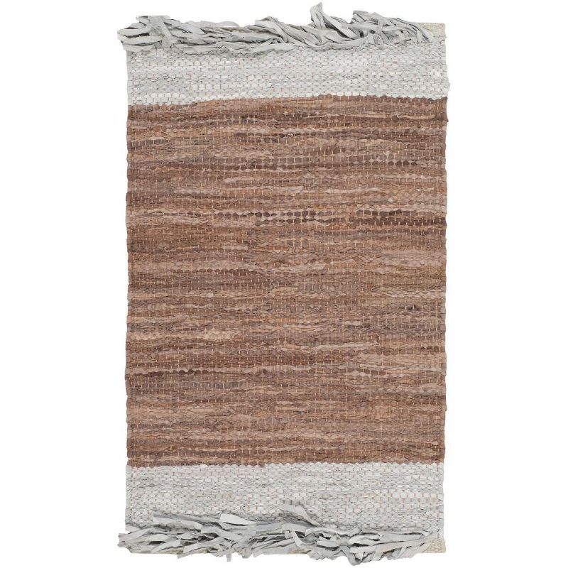 Handmade Light Grey and Brown Leather Area Rug