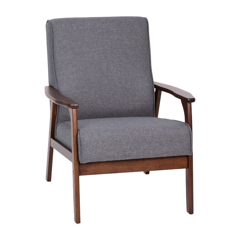 Gray Faux Linen Mid-Century Modern Accent Chair with Wooden Frame