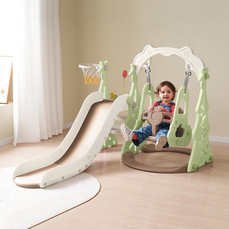 Green HDPE Toddler Climber with Slide and Swing Set