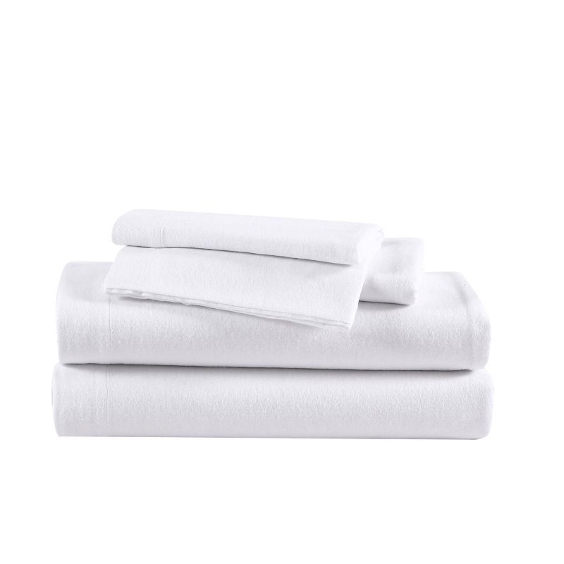 Twin White Cotton Flannel Deep Pocket Sheet Set