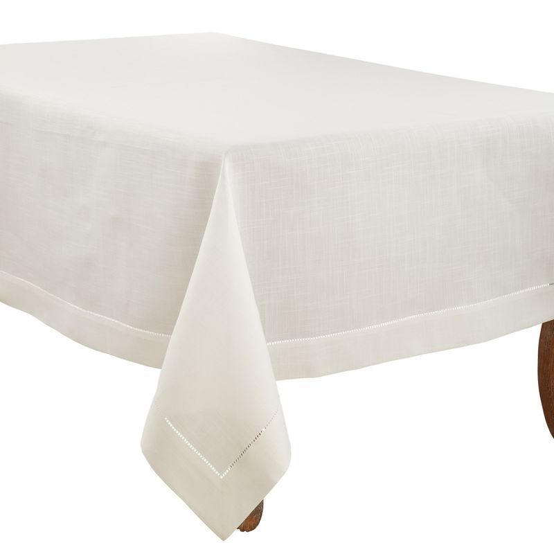 Ivory Hemstitched Border Rectangular Fabric Tablecloth