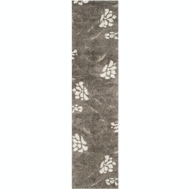 Smoke and Beige Floral Tufted Shag Runner Rug