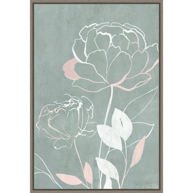 27" x 19" Framed Canvas Wall Art with Pink and White Roses