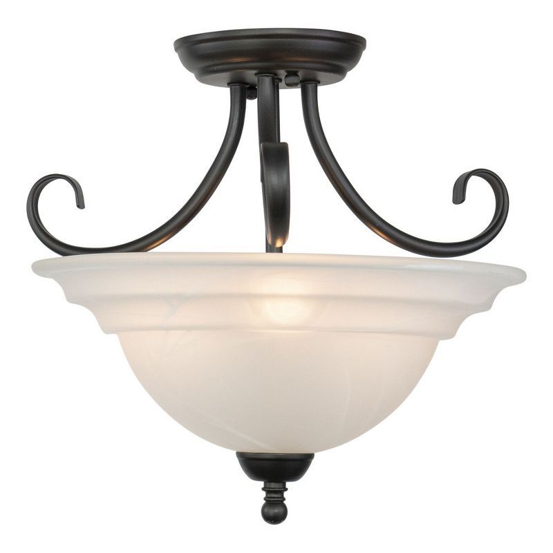 Babylon 14" Oil Burnished Bronze Semi-Flush Mount with White Alabaster Glass