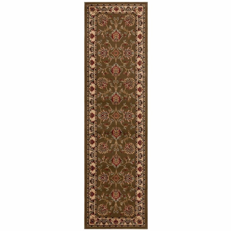 Safavid Style Green and Ivory Synthetic Runner Rug, 2'3" x 16'